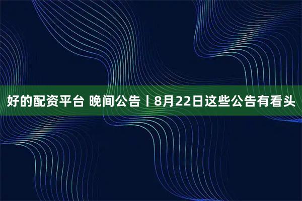 好的配资平台 晚间公告丨8月22日这些公告有看头